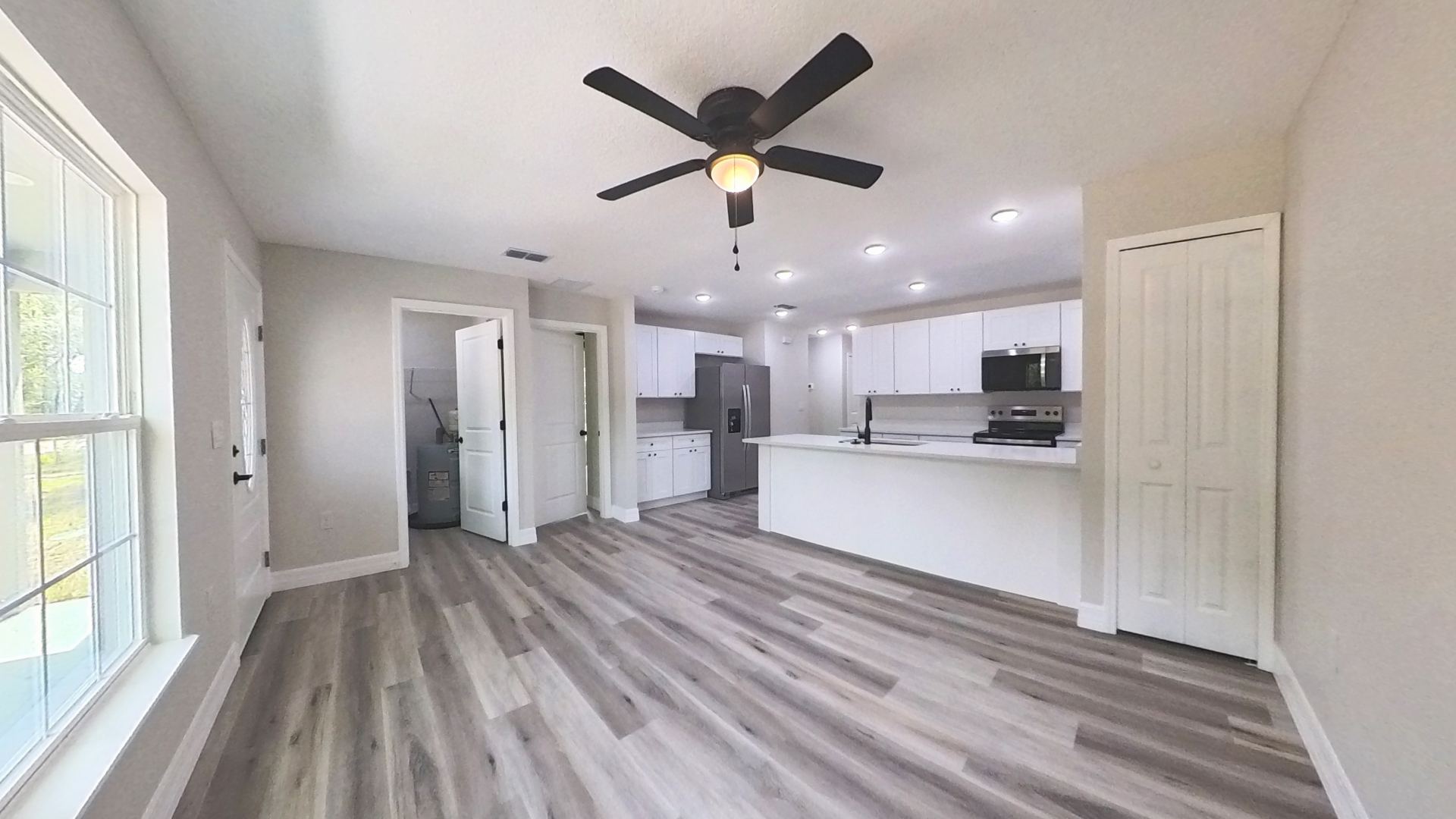 Open great room with LVP flooring